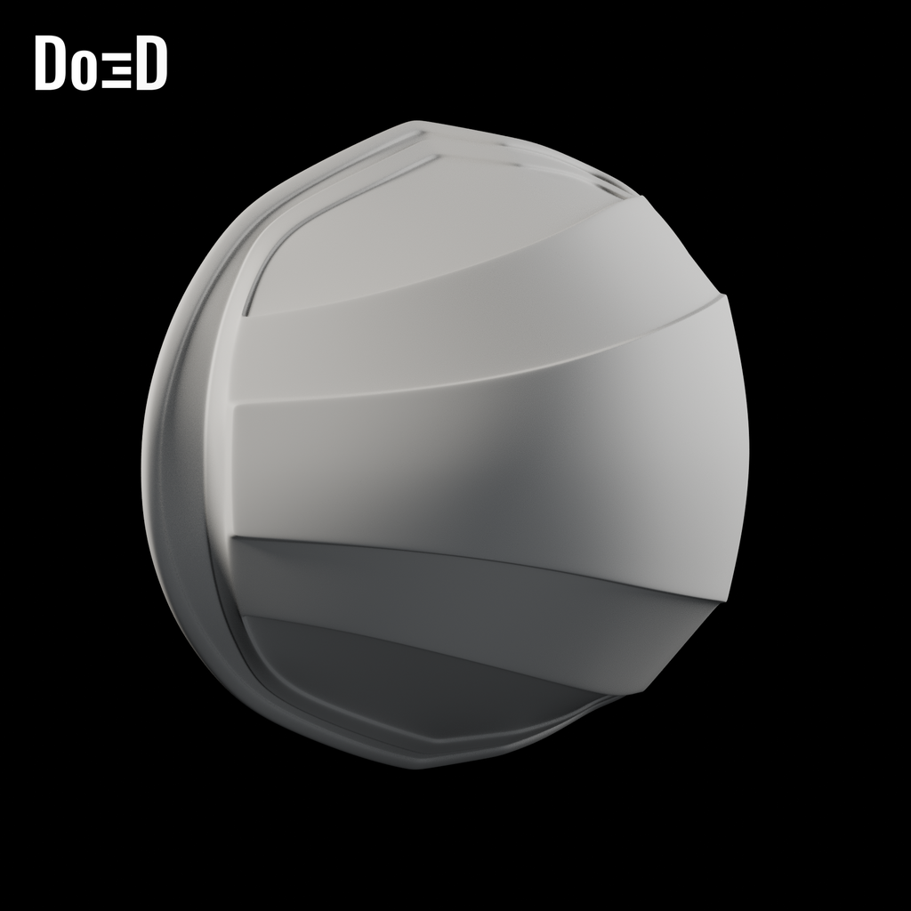 Moon Knight Bare Shells Only | 3D Printable STL File M112; Left original shoulder: exterior oblique A, source +1X / +Z upright; source-exact Blender clay render on black background