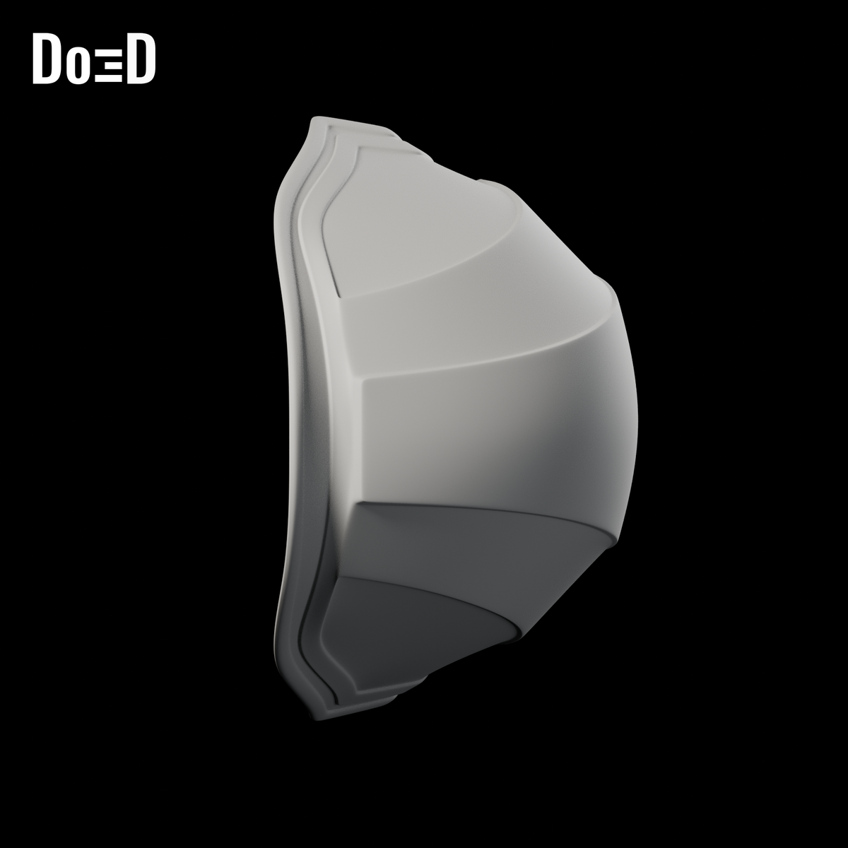 Moon Knight Bare Shells Only | 3D Printable STL File M112; Left original shoulder: opposite exterior oblique B; original interior lettering naturally occluded; source-exact Blender clay render on black background