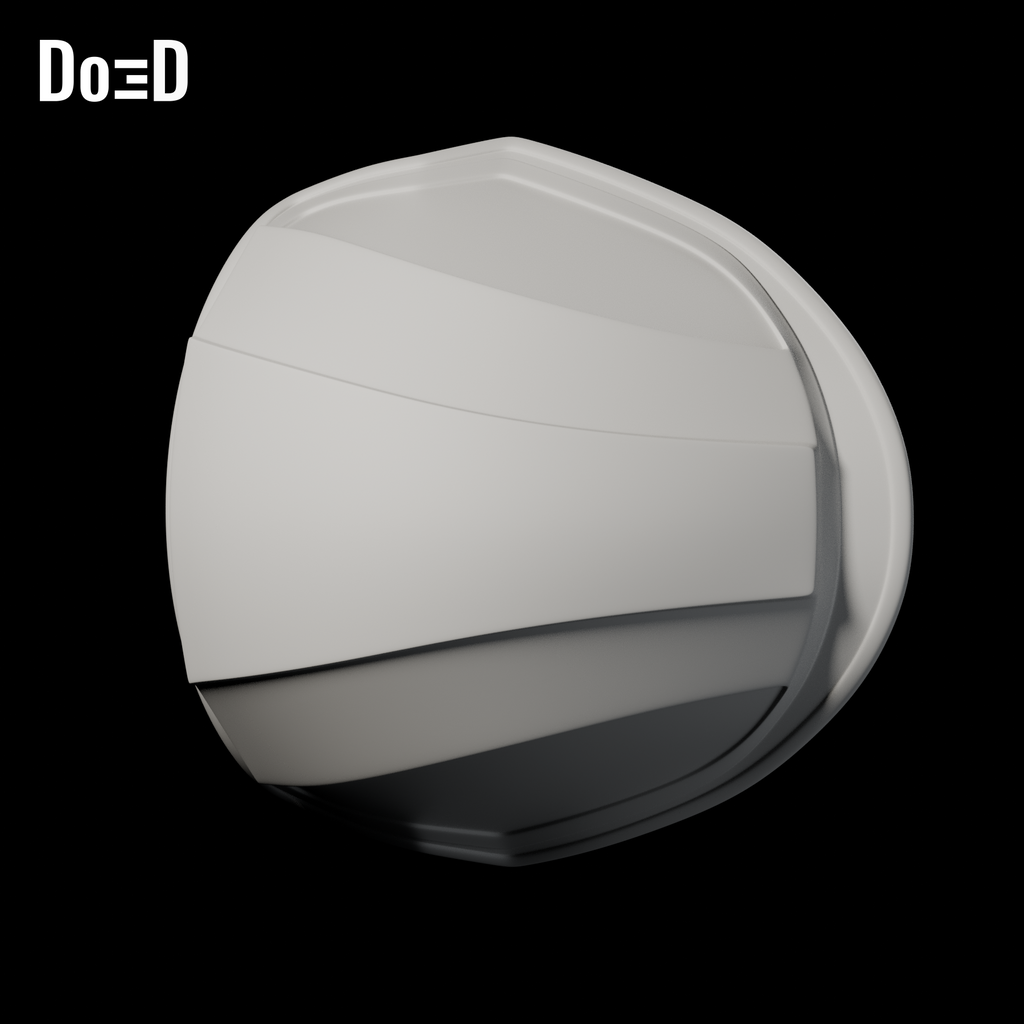 Moon Knight Bare Shells Only | 3D Printable STL File M112; Right original shoulder: opposite exterior oblique B; original interior lettering naturally occluded; source-exact Blender clay render on black background