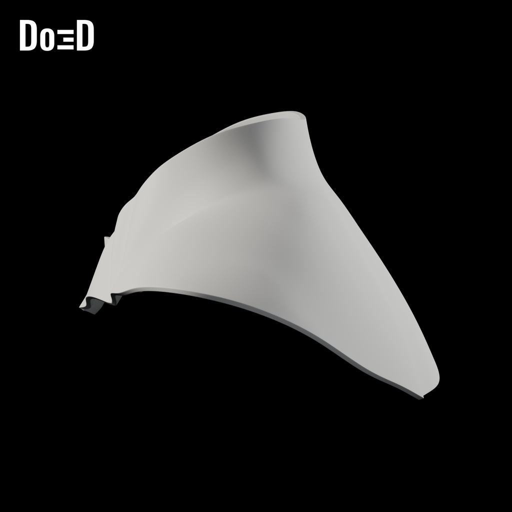 Nightwing Neck Guard Piece | 3D Model Project #4746 — Standard neck guard: source +X side three-quarter, source +Z upright. Source-faithful Blender clay render.