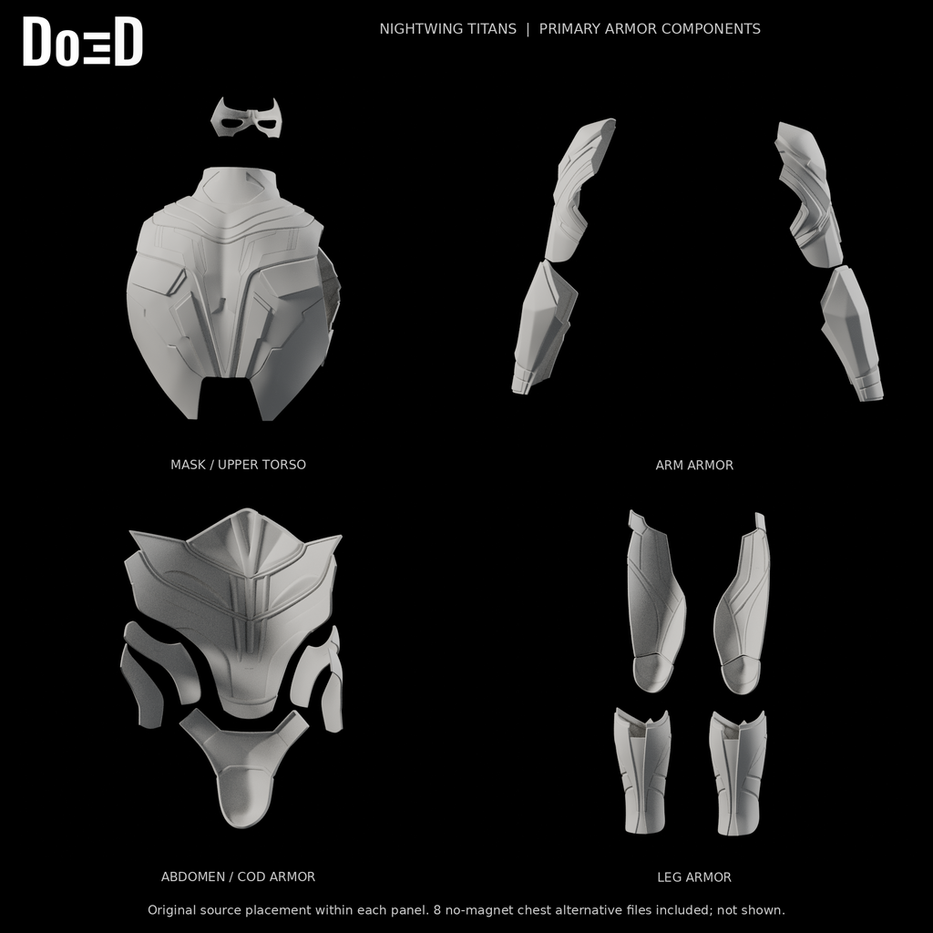 Nightwing Titans primary armor components, rear views of the same original supplied groups