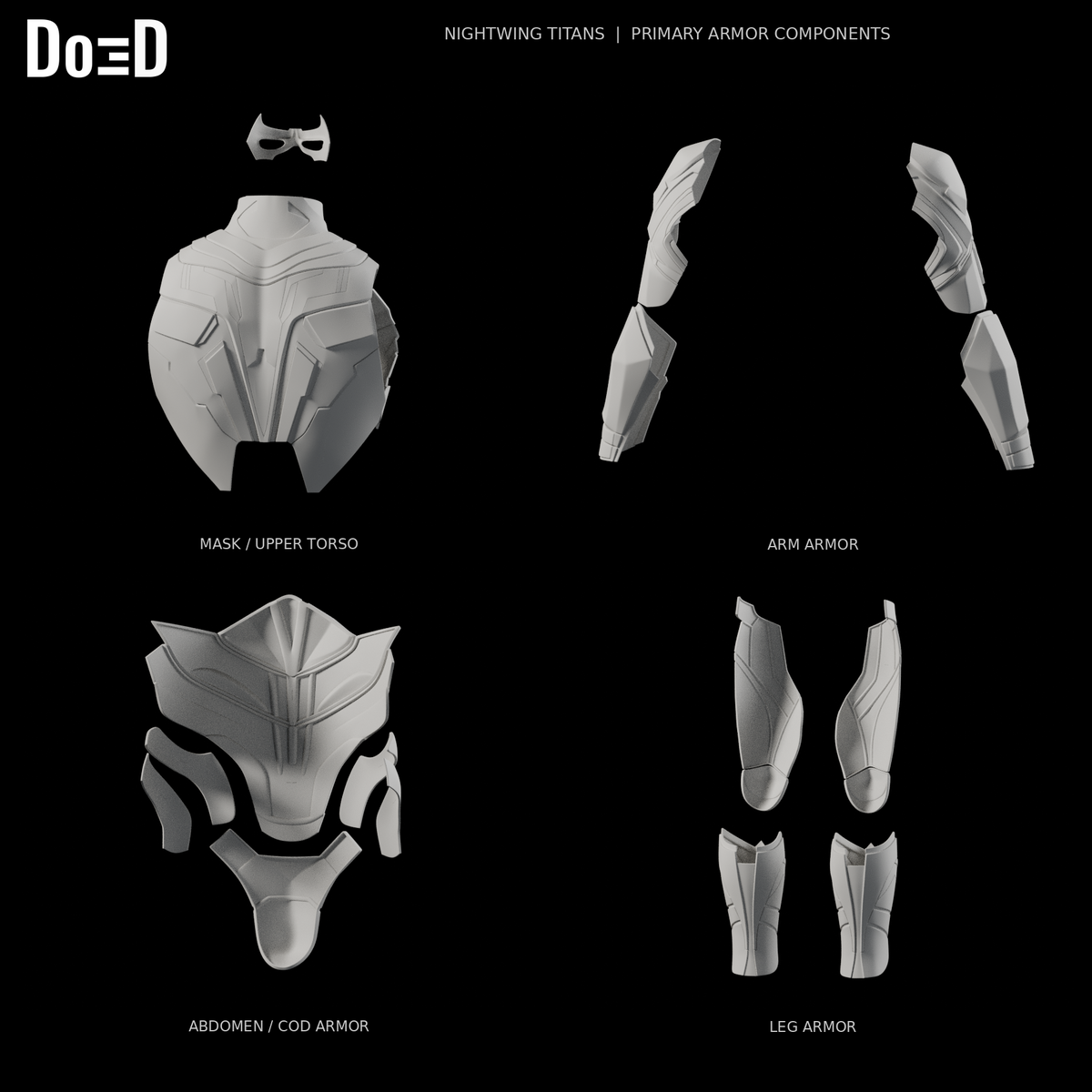 Nightwing Titans primary armor components, rear views of the same original supplied groups