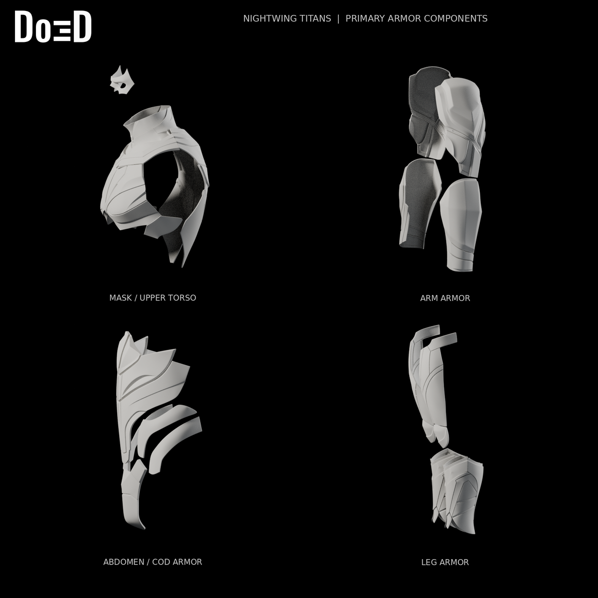 Nightwing Titans primary armor components, side views of the same original supplied groups