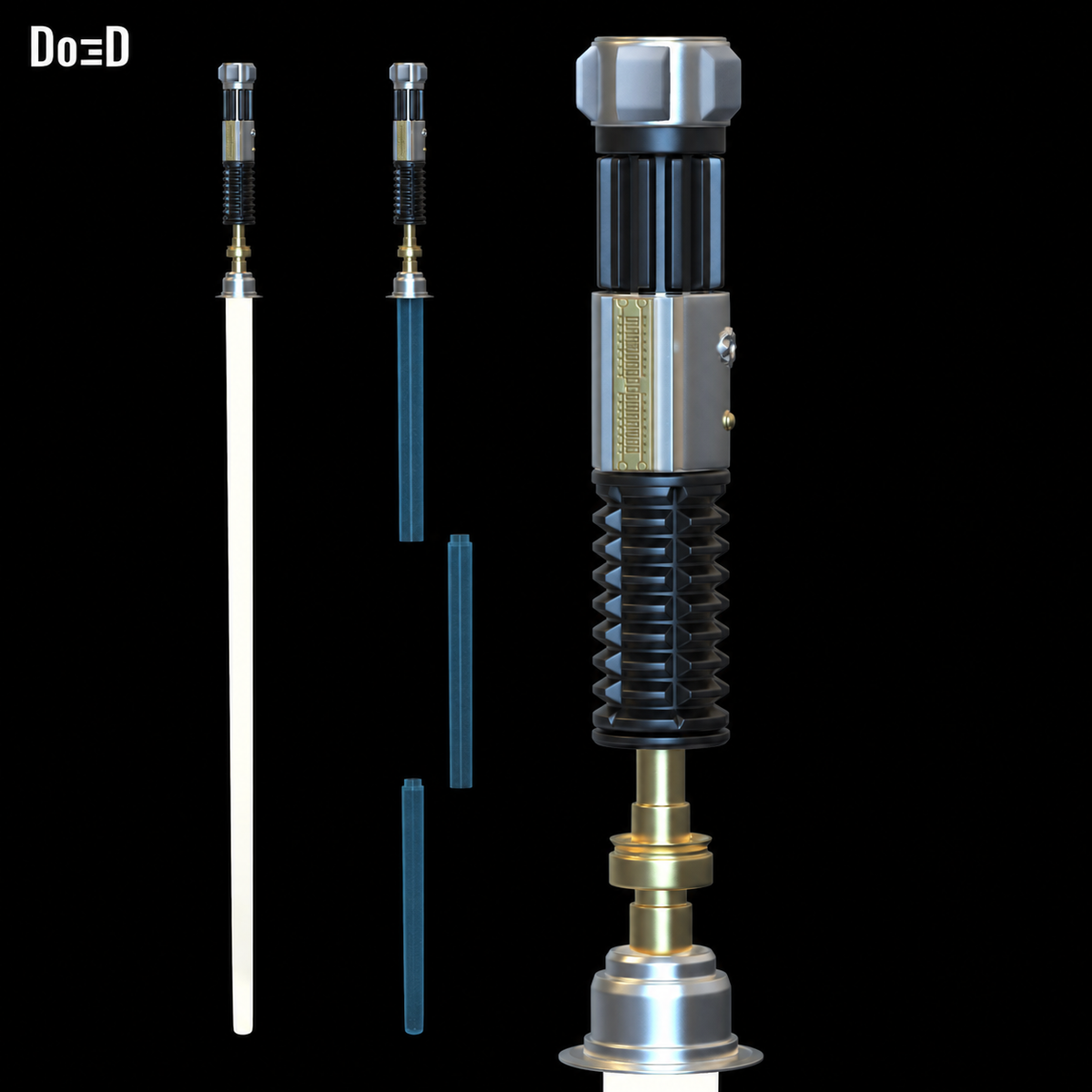 Obi-Wan Kenobi lightsaber STL model OK16, rendered on black with the current white Do3D logo