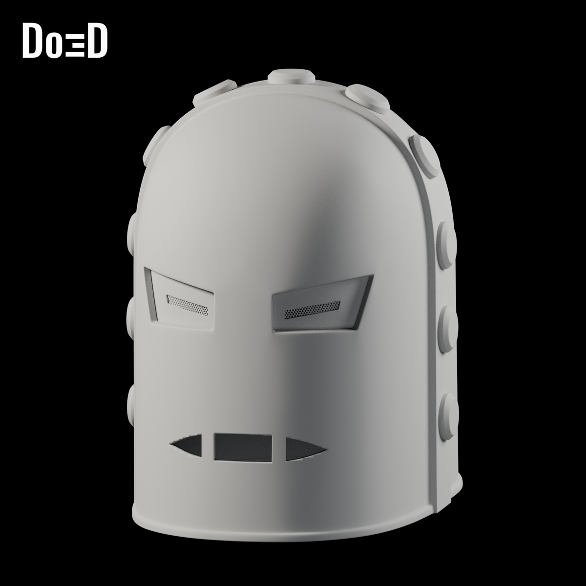 Do3D Rivals Iron Man Mark 1 helmet with mesh eyes, accurate Blender clay render