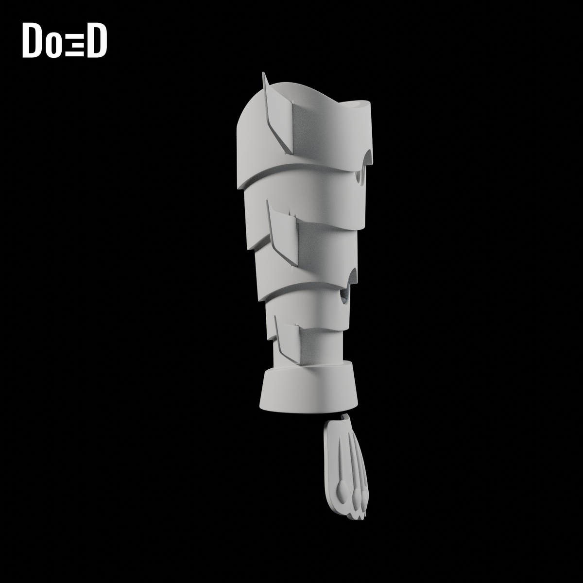Do3D Ronin Red Hood gauntlet and hand plate, side view of the same supplied configuration