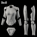 Do3D Athena Tron Ares body armor, separate upper armor, leg armor and back disk views, accurate Blender clay render