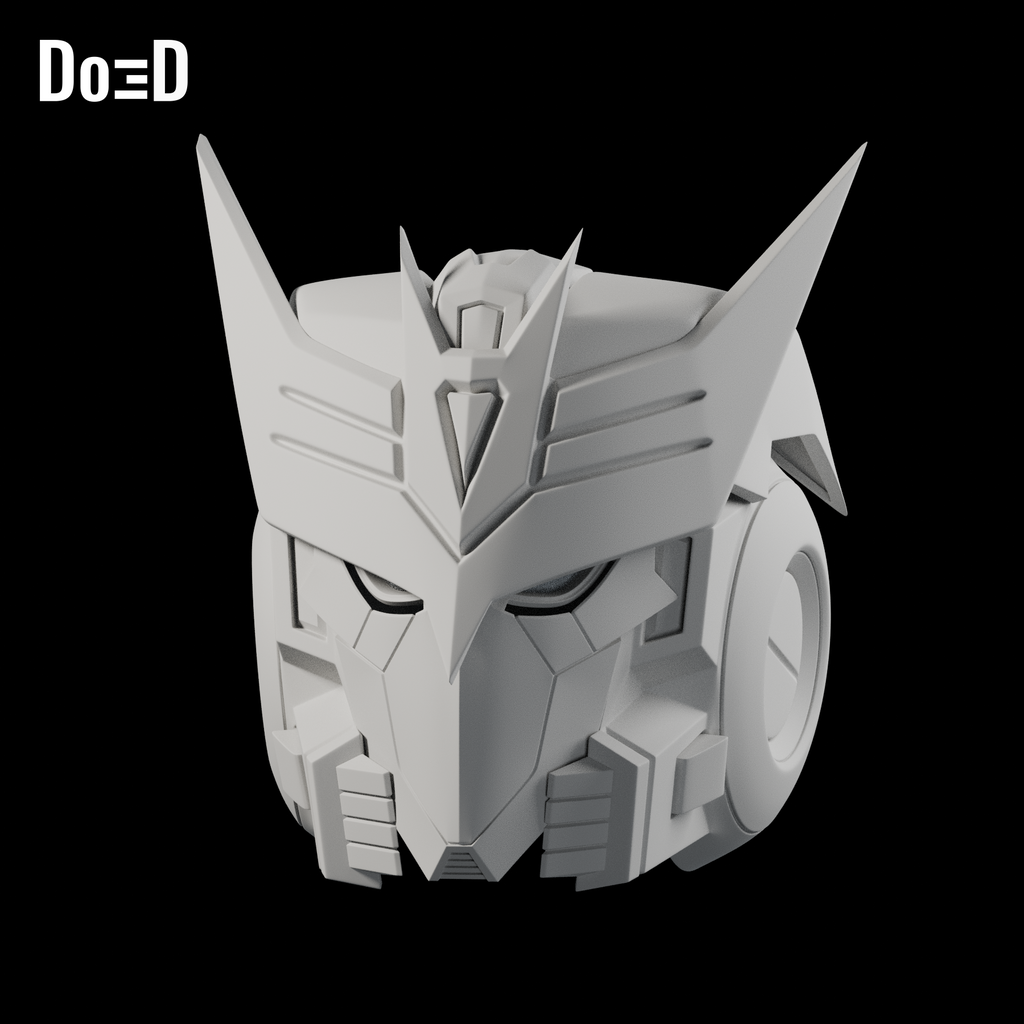 Do3D Transformers Tarn helmet, original model, Blender rendered front three-quarter view