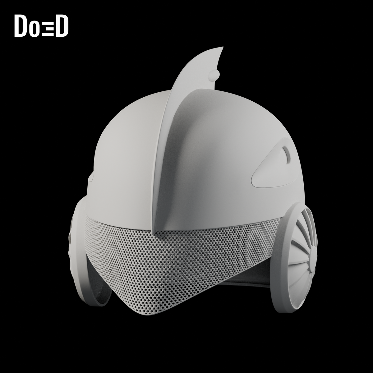 Do3D Turbo Man Jingle All the Way helmet with mesh visor, accurate Blender clay render