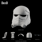 Do3D TIE Pilot helmet shell and separately labeled original accessories, Blender clay and glass lens render