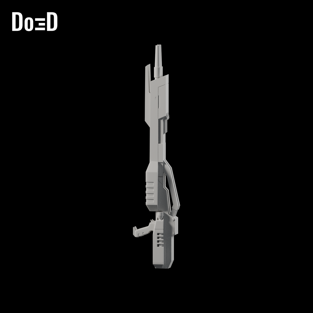 XXXG-00W0 Wing Gundam Zero Twin Buster Rifle, Blaster | 3D Printable Model #4711 — Recommended variant: source +X side-profile three-quarter, barrels +Z upward; source assembly may occlude far rifle. Source-faithful Blender clay render.