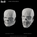 Zombie Captain America helmet, supplied closed-mouth plain-eye and open-mouth mesh-eye alternatives, Blender rendered front views