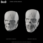Zombie Captain America helmet, supplied closed-mouth plain-eye and open-mouth mesh-eye alternatives, Blender rendered front views