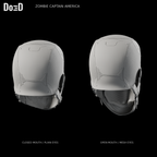 Zombie Captain America helmet, rear views of the same supplied closed-mouth plain-eye and open-mouth mesh-eye alternatives