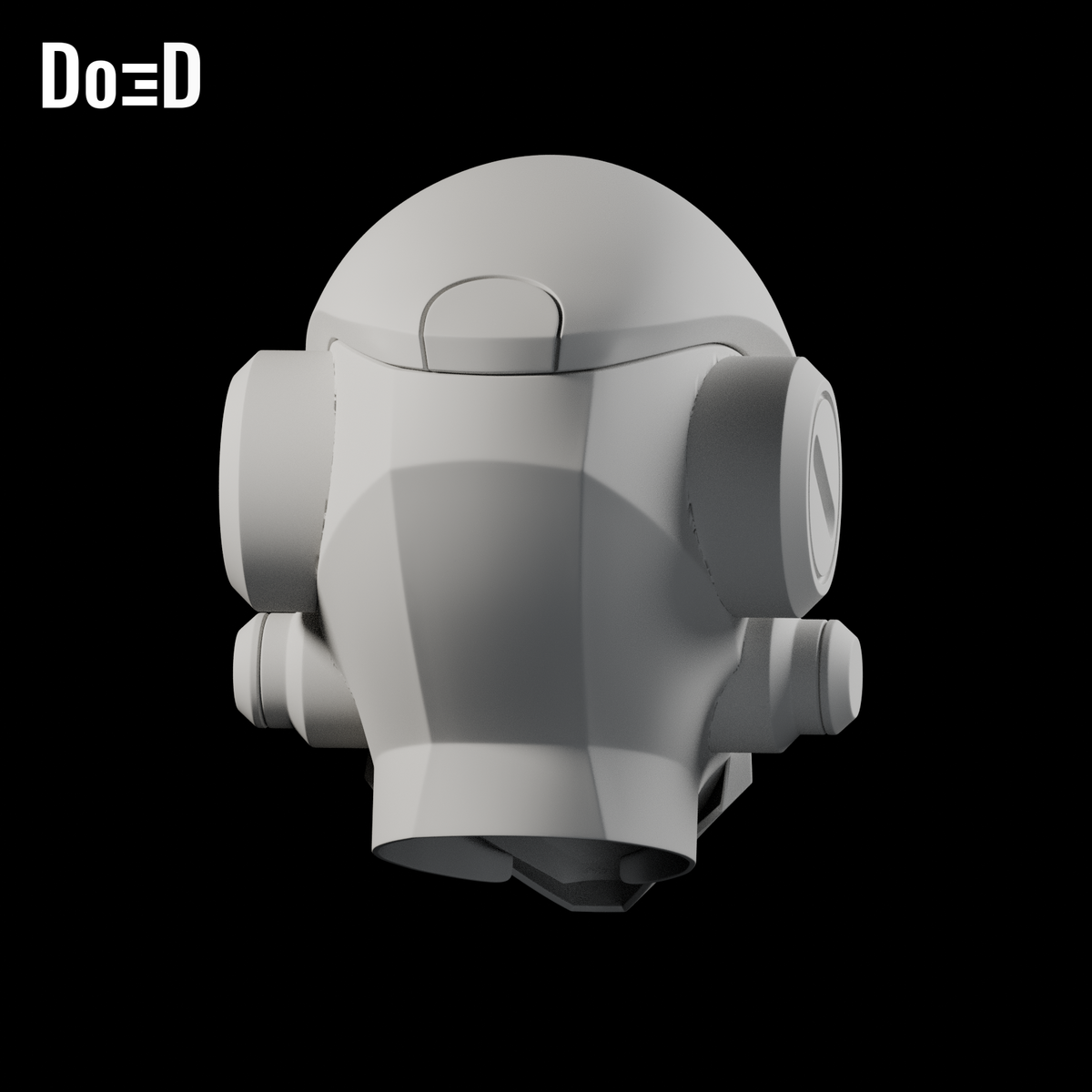 Do3D Zenyatta perforated helmet, original model, Blender rendered rear view