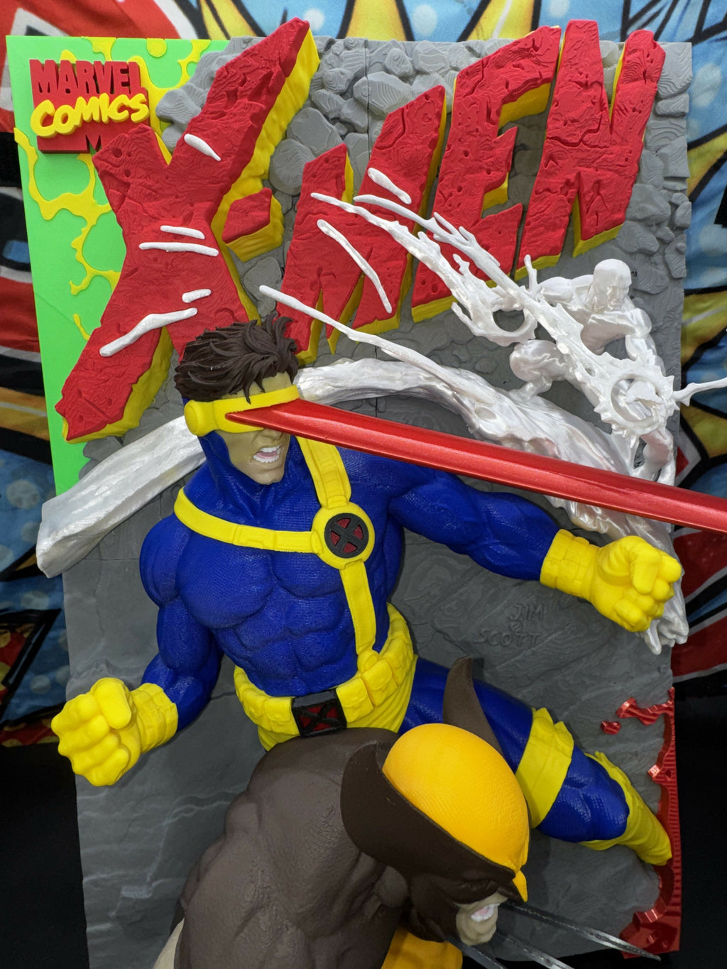 3D Printed Superhero Comic Poster – Clawed Mutant & Laser vision hero Wall Art