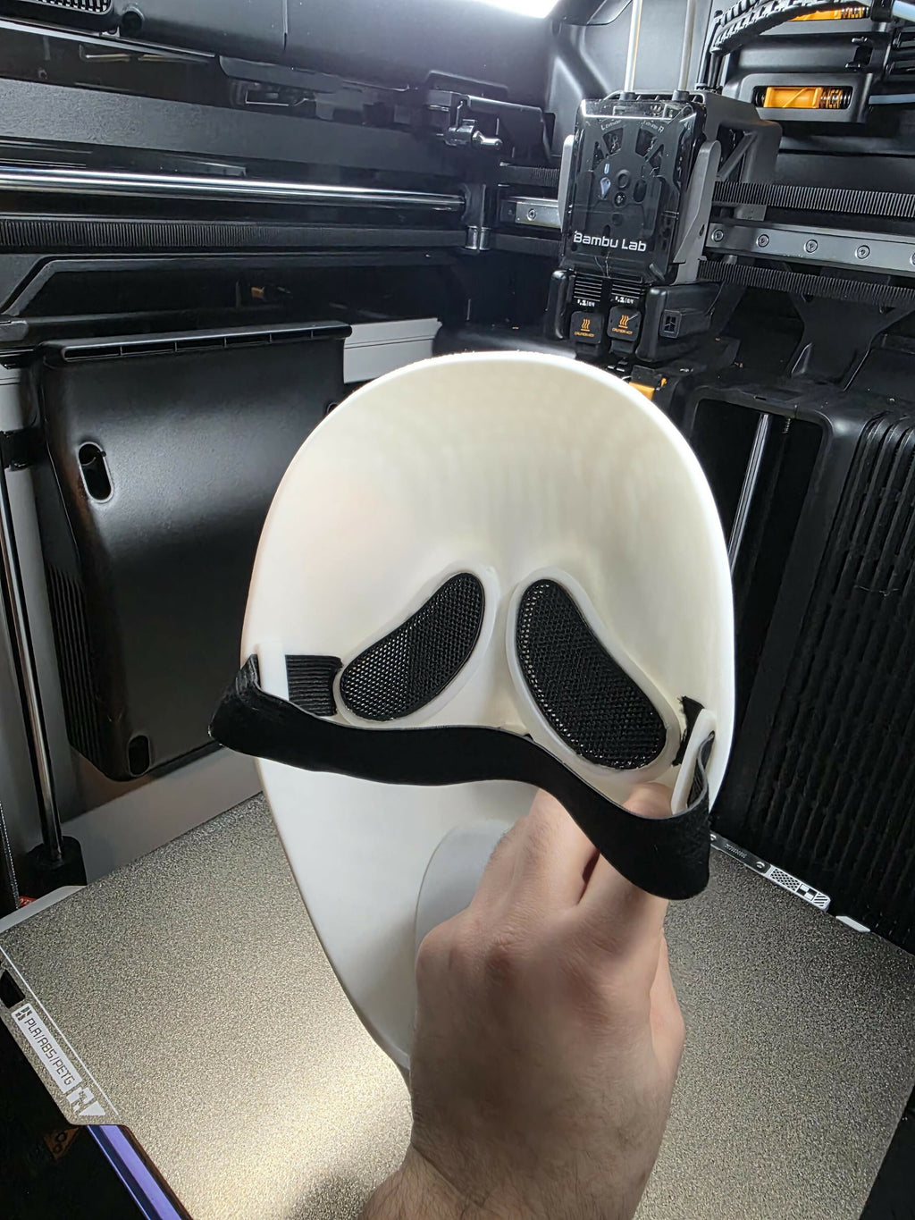 Wearable Ghostface Inspired Mask – 3D Printed – Mesh Eyes & Nose