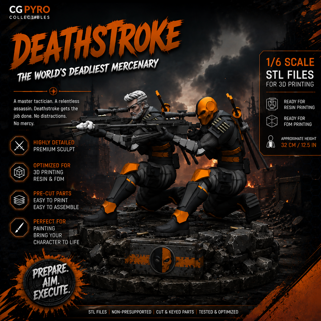 Deathstroke V2 DC Comics STL 3D Printable Model – Full Body Statue, Bust & Weapon Variations