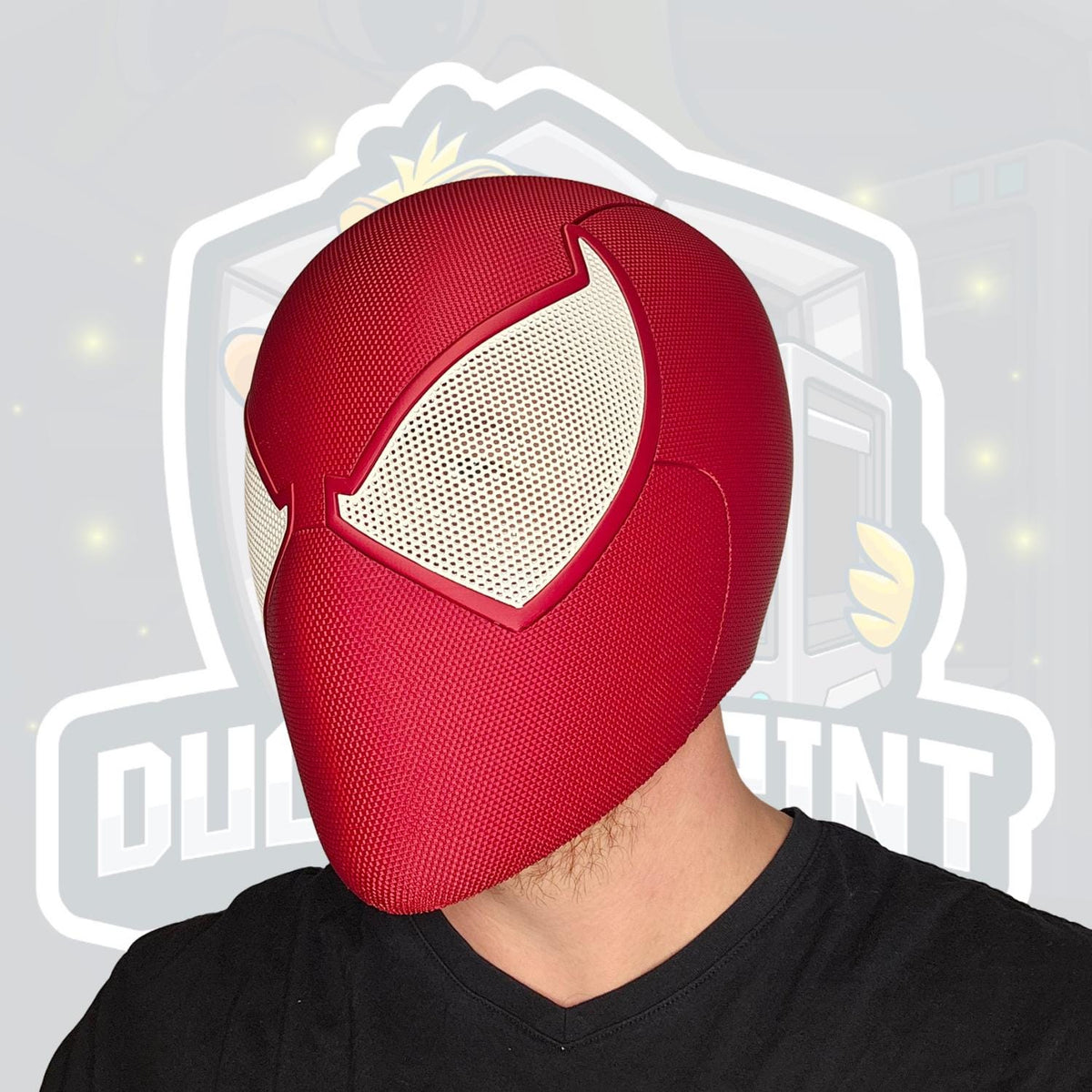 Red Scarlet Web Mask with White Lenses – Superhero Style Cosplay Mask