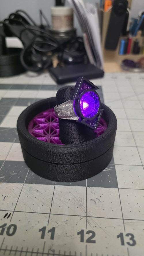 Indigo Lantern physical ring and display stand, product photo 2