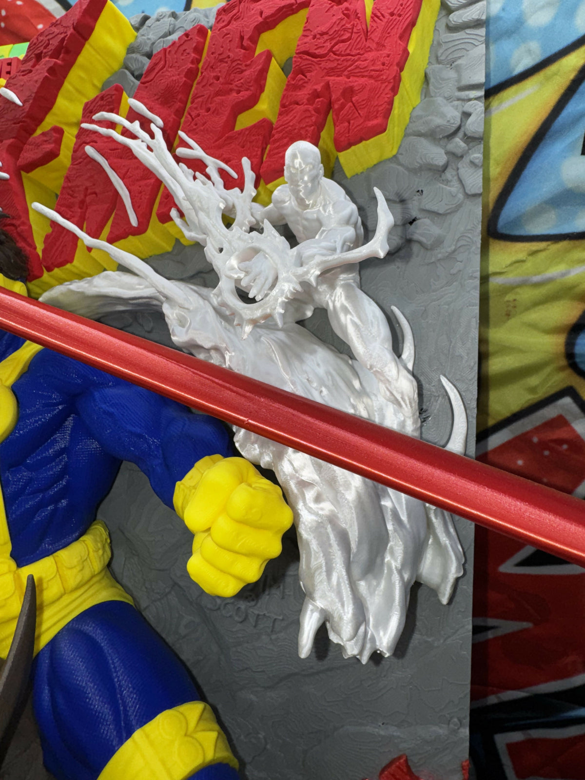 3D Printed Superhero Comic Poster – Clawed Mutant & Laser vision hero Wall Art